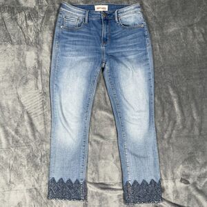 Driftwood Candace Jeans Womens Size 26 Embroidered Hem Straight Ankle Mid Rise